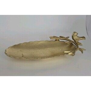 Gold Metal Oval Serving Tray Bird Decorative Art Nouveau Large antler dish